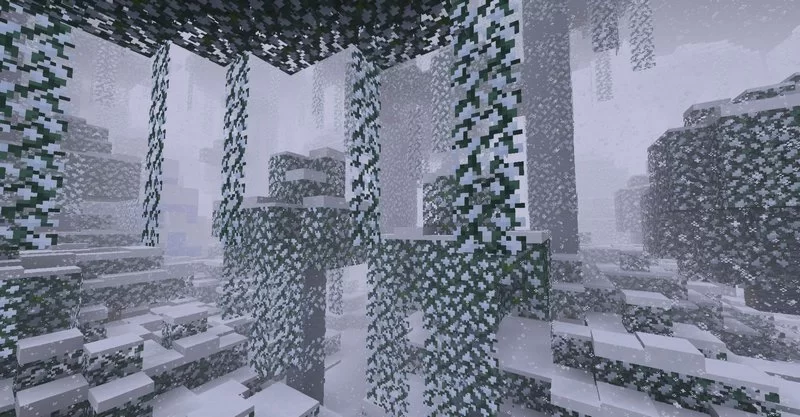 Snow under the trees in Minecraft