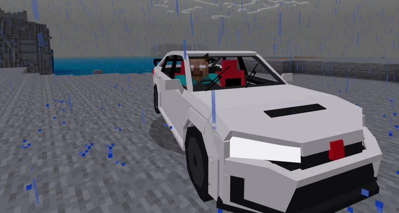 Sitting inside the white car in Bedrock