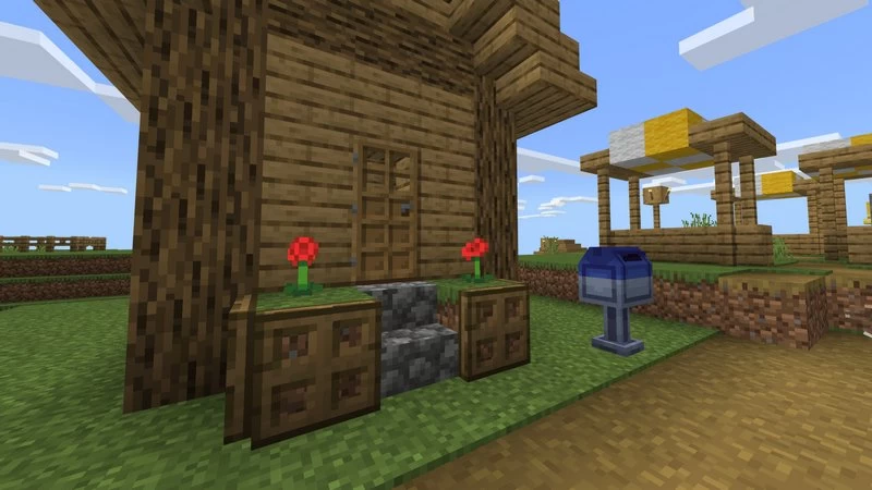 Blue metal mailbox in Minecraft