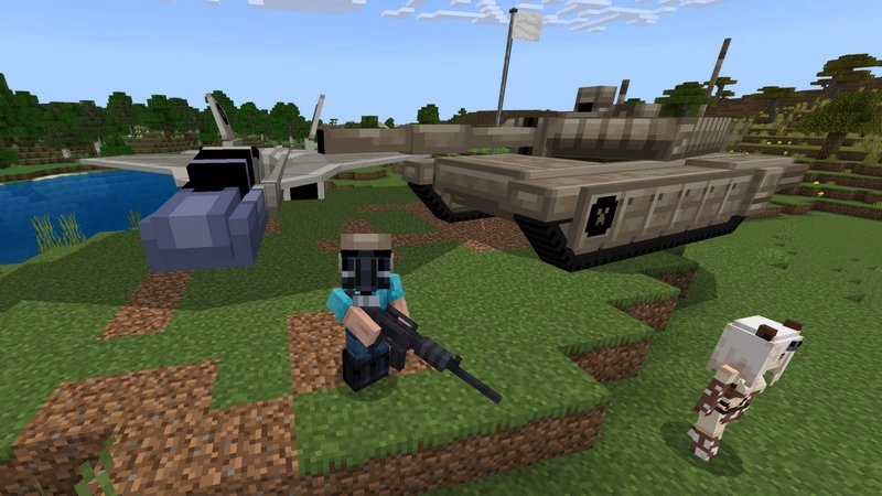 A gun a plane and a tank