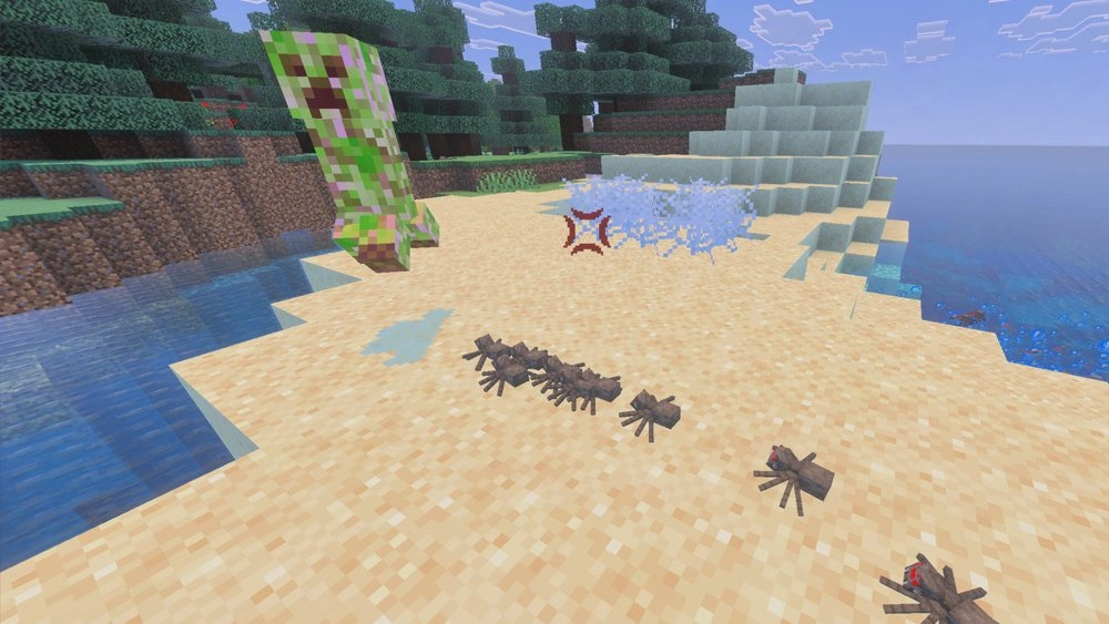 Summoned spiders attacking a Creeper